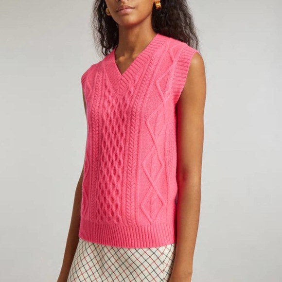 Jumper1234 Aran Cable Knit Barbie Pink Cashmere Sweater Vest S NWT $268 - Picture 4 of 12